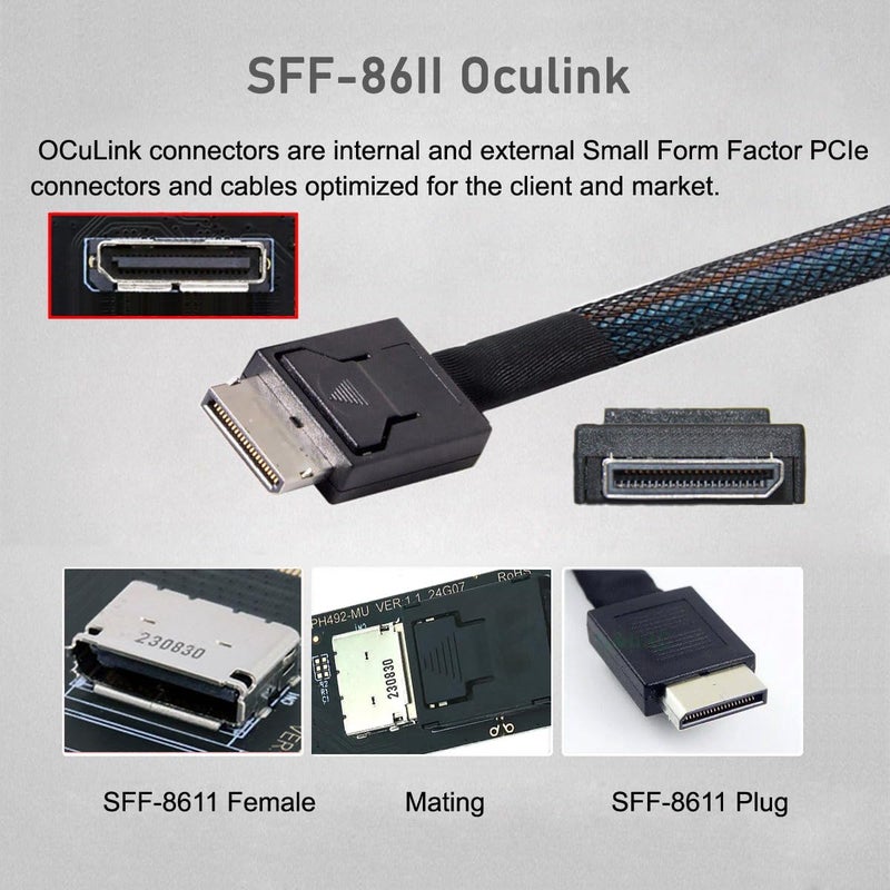 CY 2280 NGFF PCI-E4.0 M.2 M-Key to Oculink SFF-8612 SFF-8611 Host Cable 30cm with Bracket for NVME U.2 SSD Egpu - Image 3